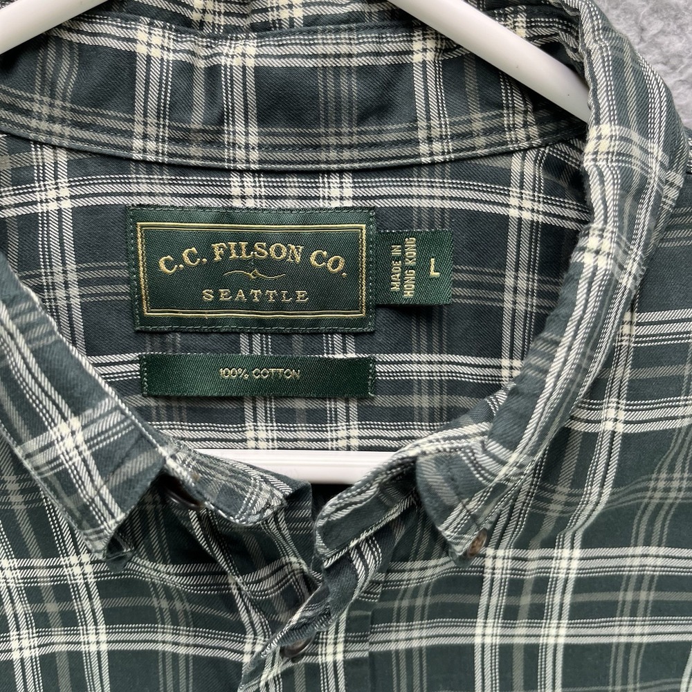 Vintage C C Filson Seattle Shirt Mens Large Green Plaid Lightweight Long Sleeve - Picture 4 of 9